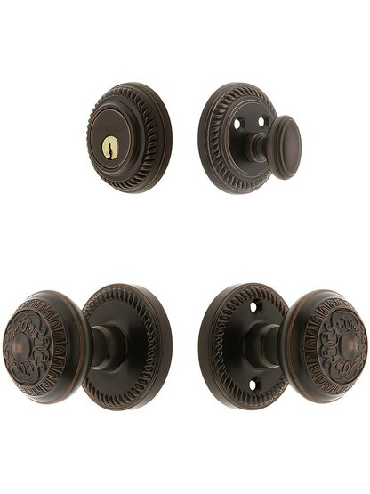 Grandeur Newport Entry Door Set, Keyed Alike with Windsor Knobs in Oil-Rubbed Bronze.